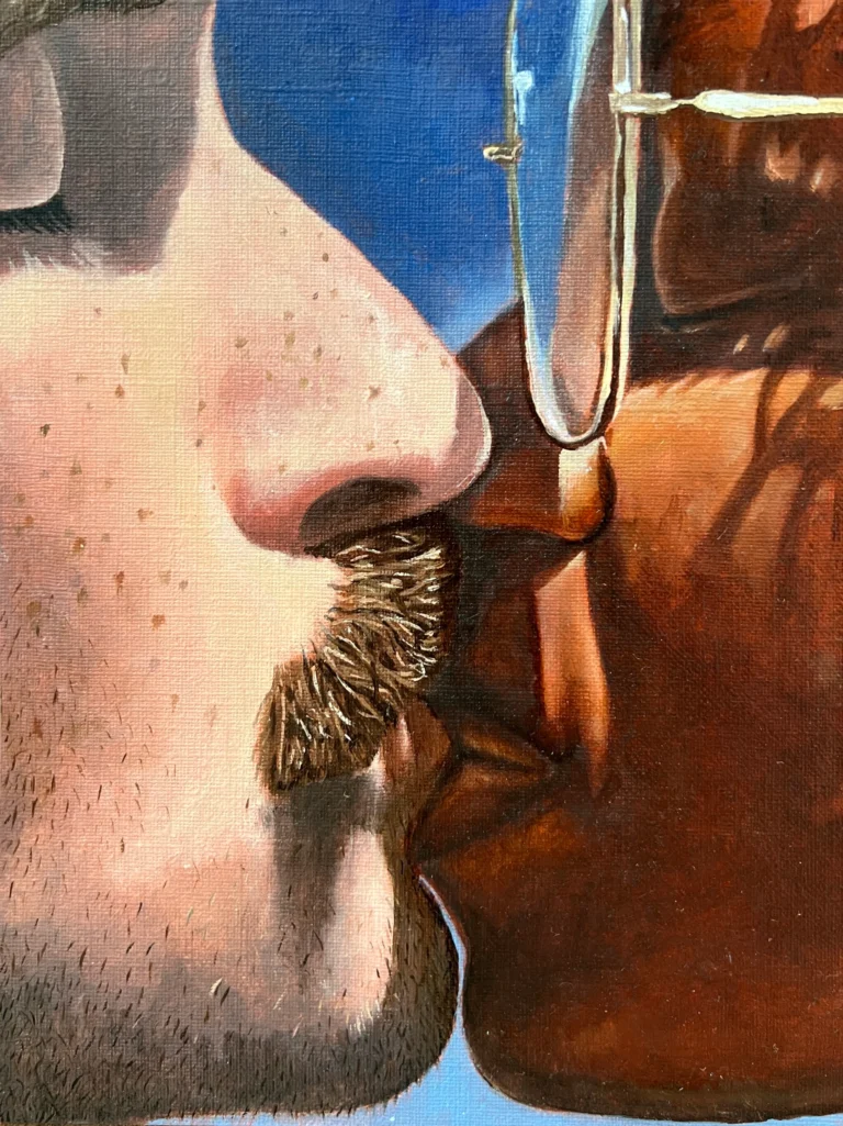 oil painting of couple kissing