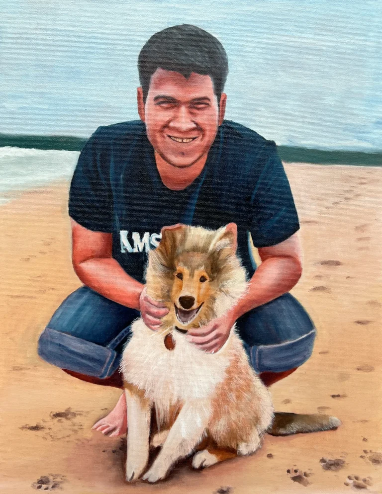 portrait painting of a man and his dog
