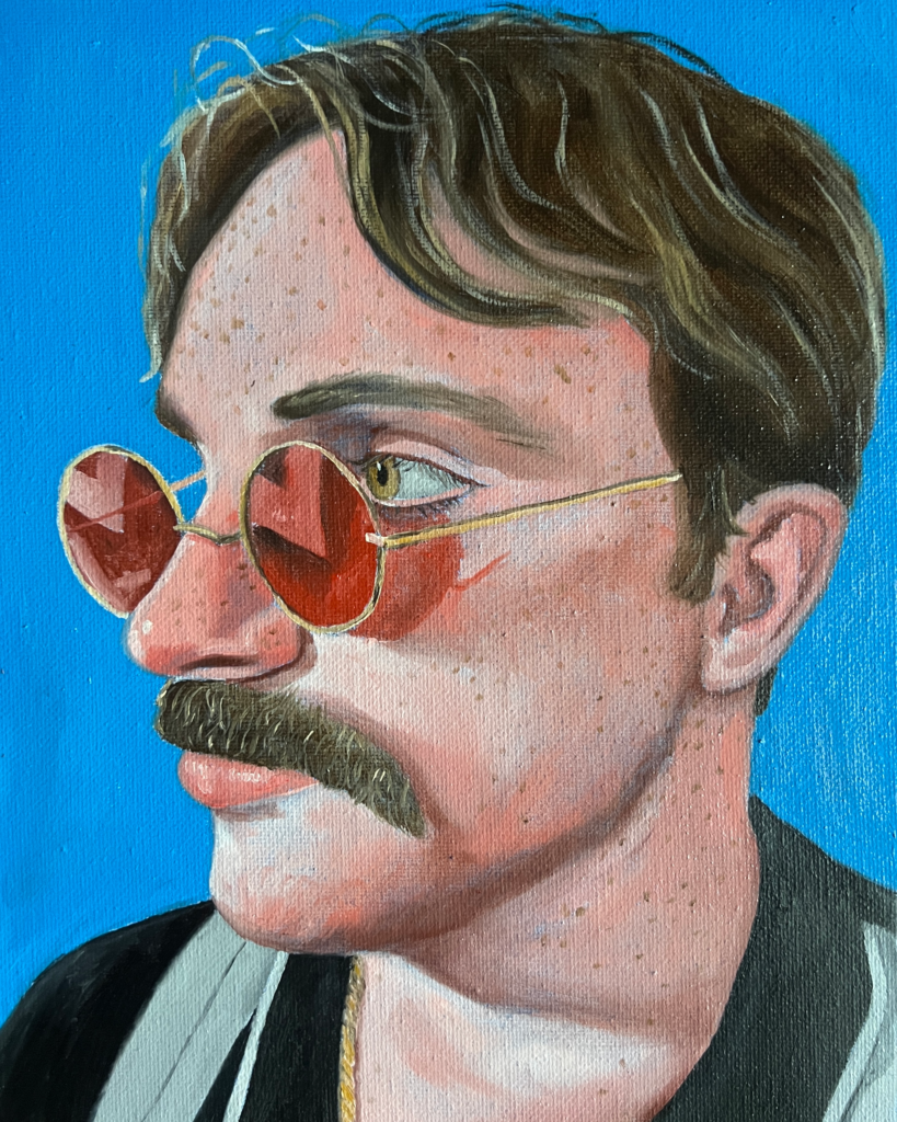 oil painting portrait male red glasses